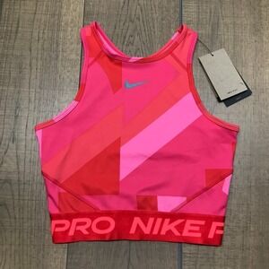 Nike Pro Cropped Tank Top Womens Size XS Pink Training Dri Fit Run Gym Yoga NEW